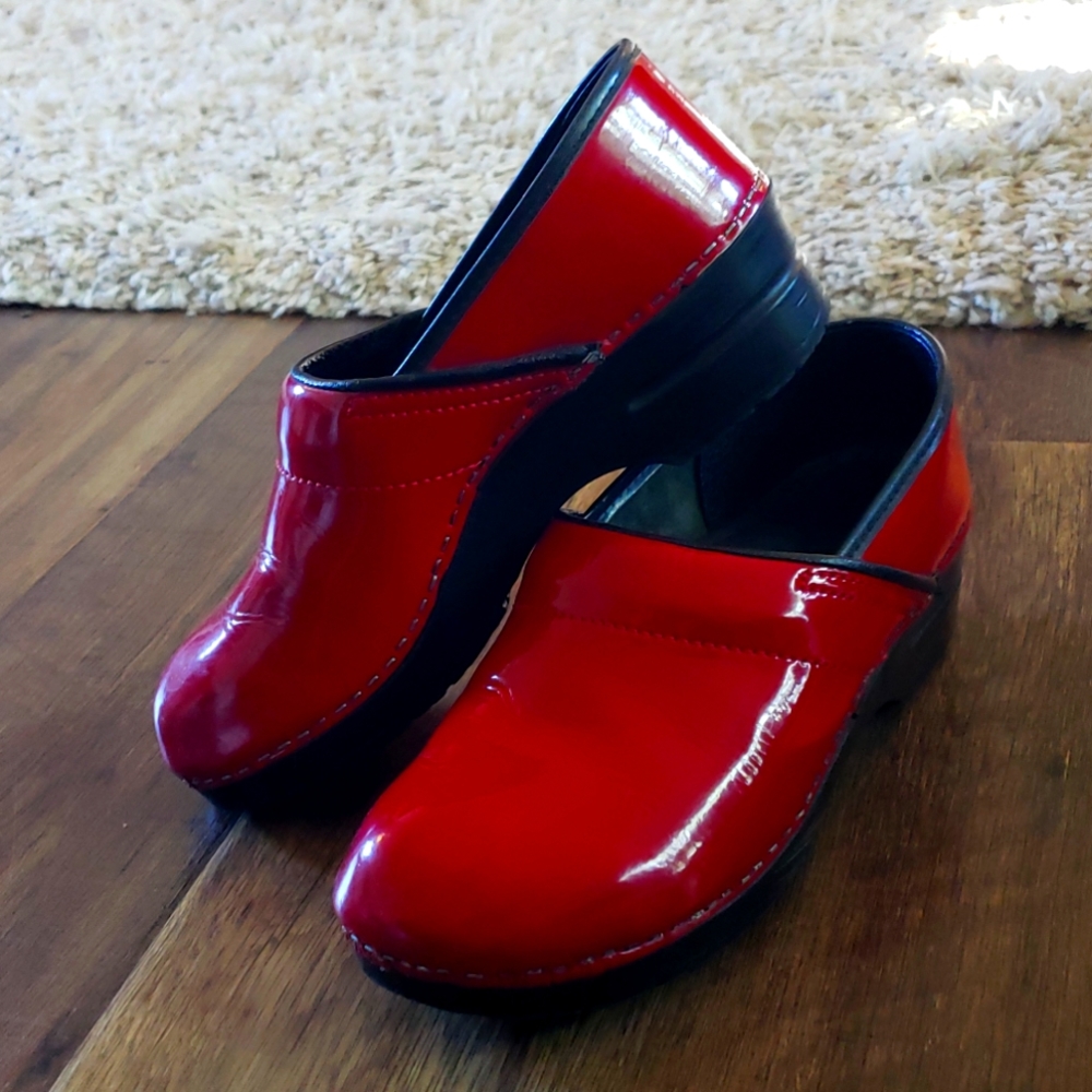 Dansko Red Patent Leather Clog Shoes